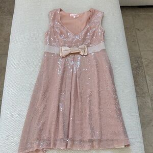 Betsy Johnson blush pink sequins dress with bow size 8